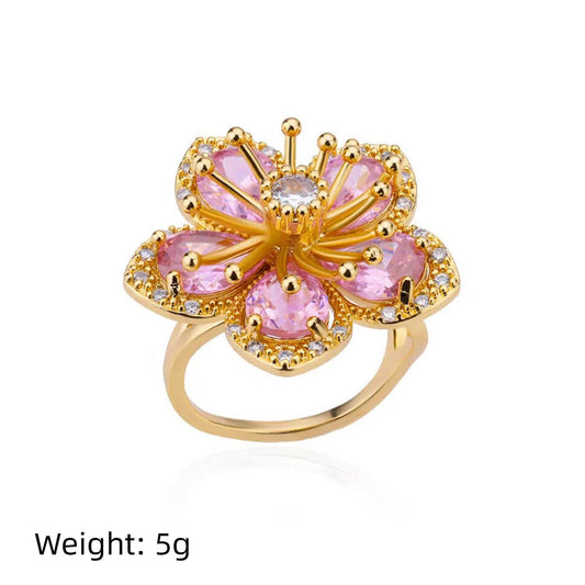 Buy Center Copper Inlaid Zircon Ring - Elegant Open Design for Women - Buy Center