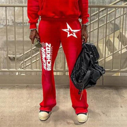 Trendy Men's Casual Straight Trousers - American Letter Print Styles - Buy Center