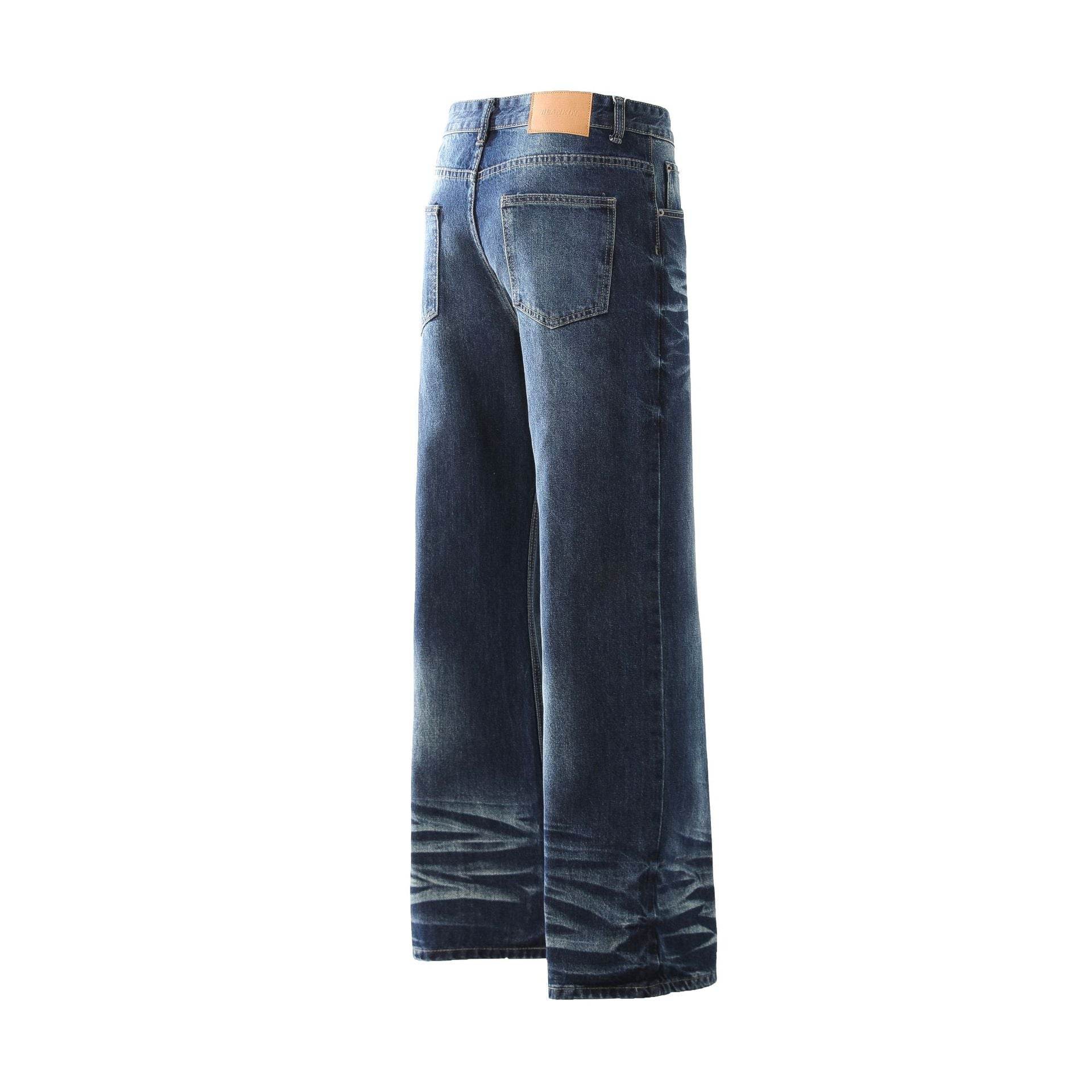 Stylish Men's Retro Washed White Straight Jeans - Mid-Waist Comfort Fit - Buy Center