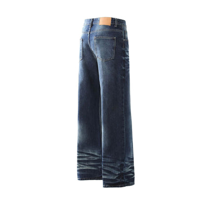 Stylish Men's Retro Washed White Straight Jeans - Mid-Waist Comfort Fit - Buy Center