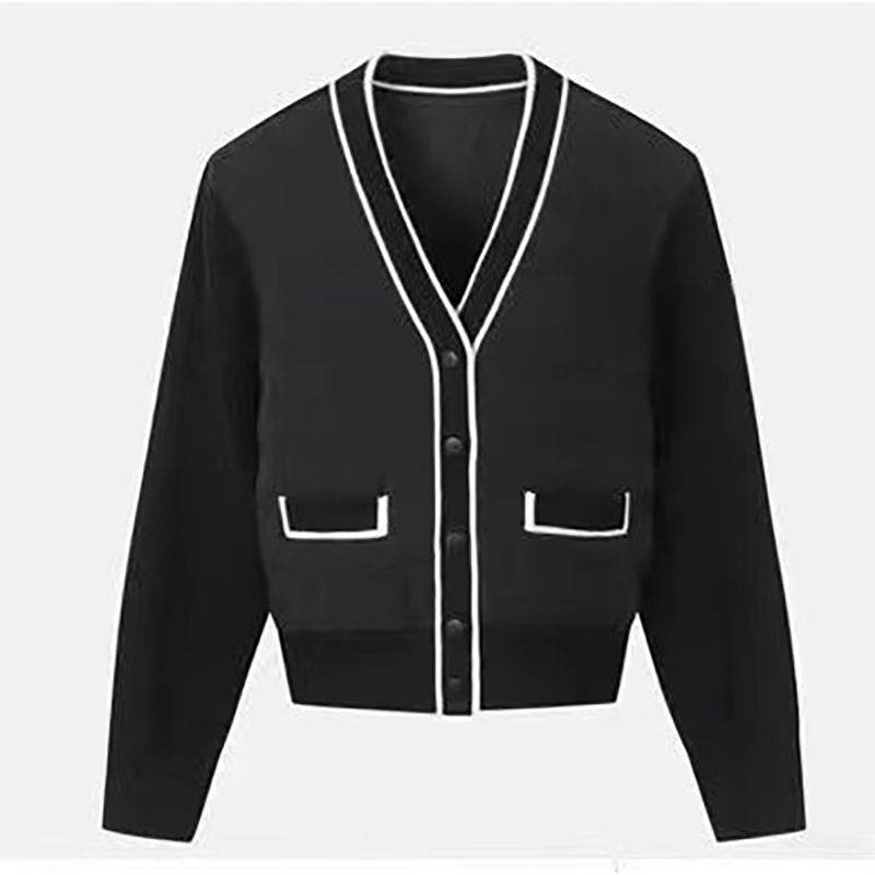 Women's Black & White Knitted Coat - Stylish & Warm for Winter Sports - Buy Center