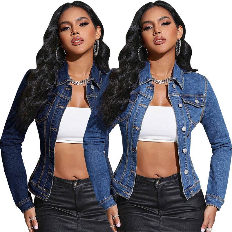 Buycenter Long Sleeve Denim Jacket - Stylish Lapel Pocket Design - Buy Center