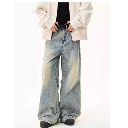 Retro Washed Distressed Wide Leg Jeans - Stylish Women's Denim 2025 - Buy Center