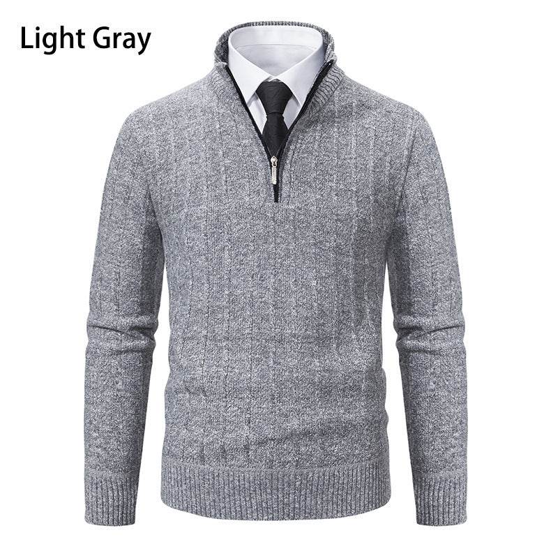 Men's Half-Zipped Stand Collar Fleece Sweater - Stylish & Warm Essentials - Buy Center