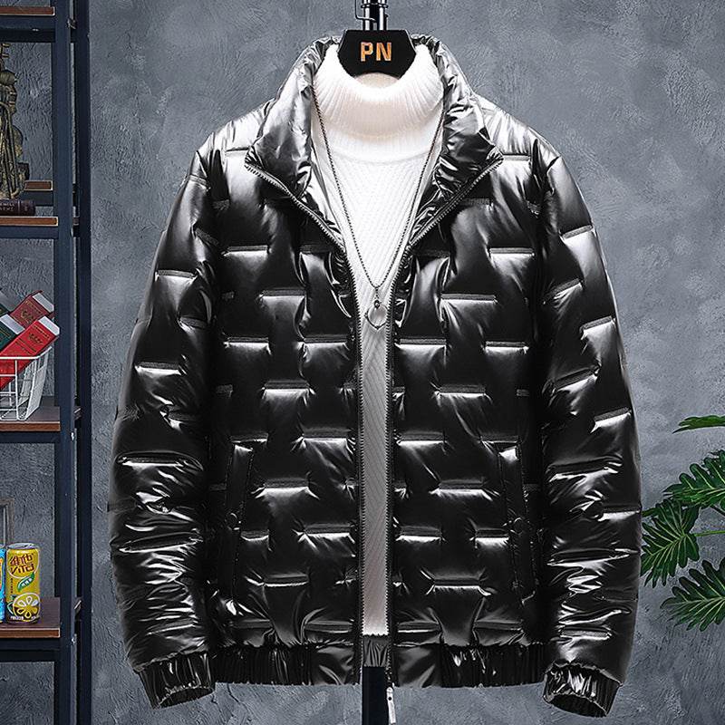 Men's Glossy Stand-Up Collar Jacket - Stylish Casual Winter Layering - Buy Center