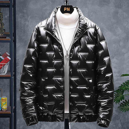 Men's Glossy Stand-Up Collar Jacket - Stylish Casual Winter Layering - Buy Center