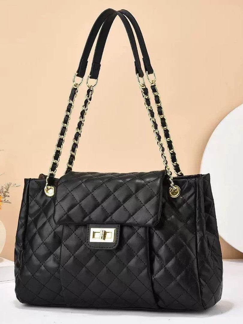 Women's Solid Color Chain Shoulder Bag - Elegant Embroidery & Large Capacity - Buy Center