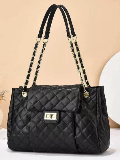 Women's Solid Color Chain Shoulder Bag - Elegant Embroidery & Large Capacity - Buy Center