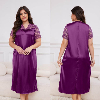 Buycenter Ice Silk Short Sleeve Nightdress - Loose Casual Homewear for Ladies - Buy Center