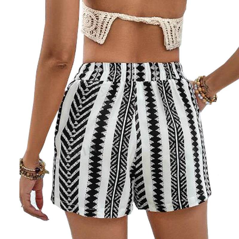 Women's Elegant Lace-up Shorts - Chic Black & White Fashion Statement - Buy Center