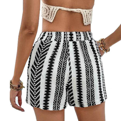 Women's Elegant Lace-up Shorts - Chic Black & White Fashion Statement - Buy Center