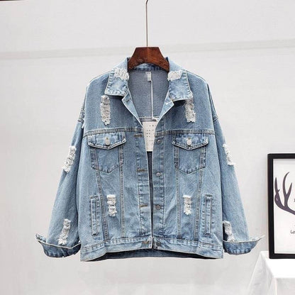 Loose Korean Style Ripped Denim Jacket - Trendy Urban Fashion Essential - Buy Center