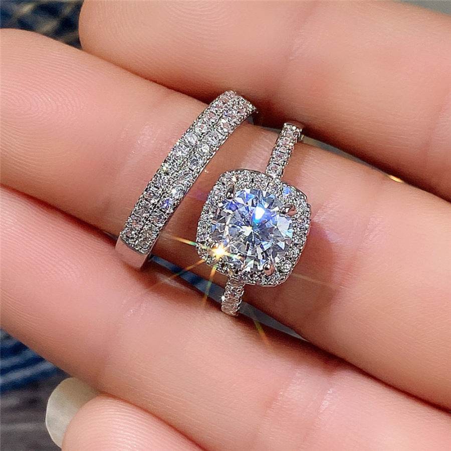 Buy Center Women's Fashion Zircon Ring Set - Geometric Alloy Design - Buy Center
