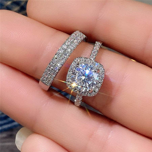 Buy Center Women's Fashion Zircon Ring Set - Geometric Alloy Design - Buy Center