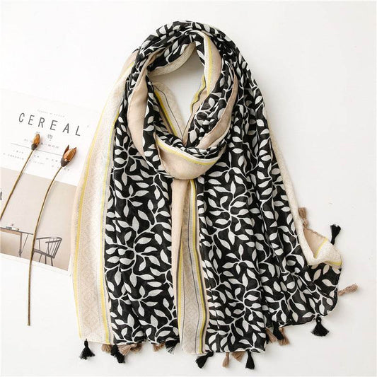 Women's Grape Leaves Tassel Shawl Scarf - Stylish Sun Protection Wrap - Buy Center