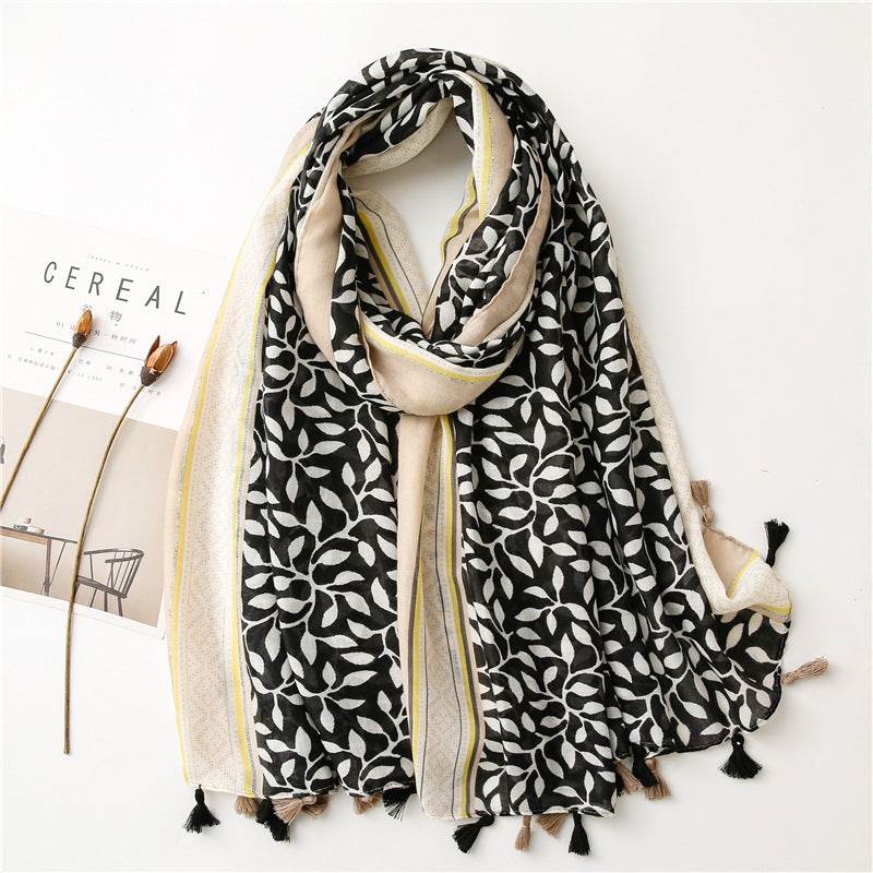 Women's Grape Leaves Tassel Shawl Scarf - Stylish Sun Protection Wrap - Buy Center