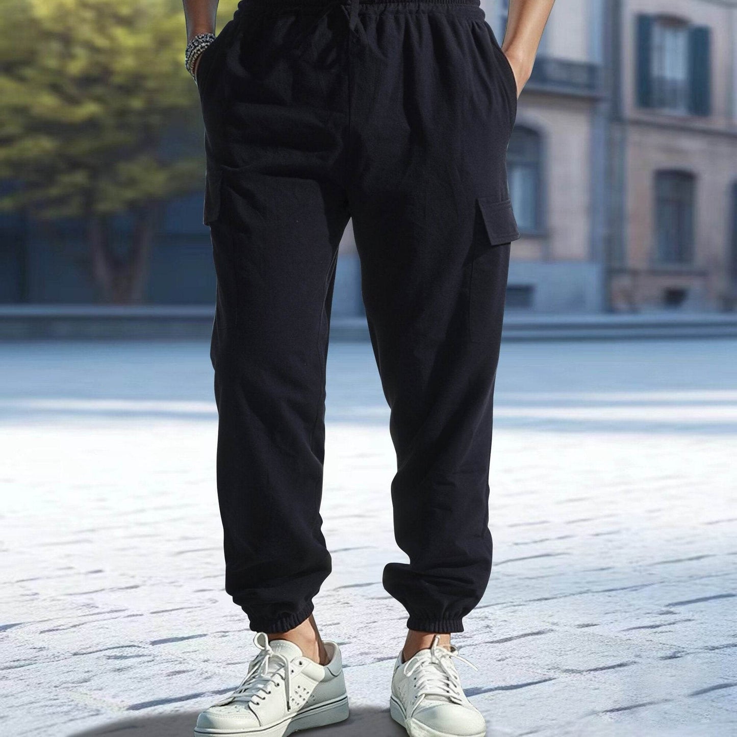 Buycenter Men's Casual Multi-Pocket Ankle Pants - Cotton & Linen Blend - Buy Center