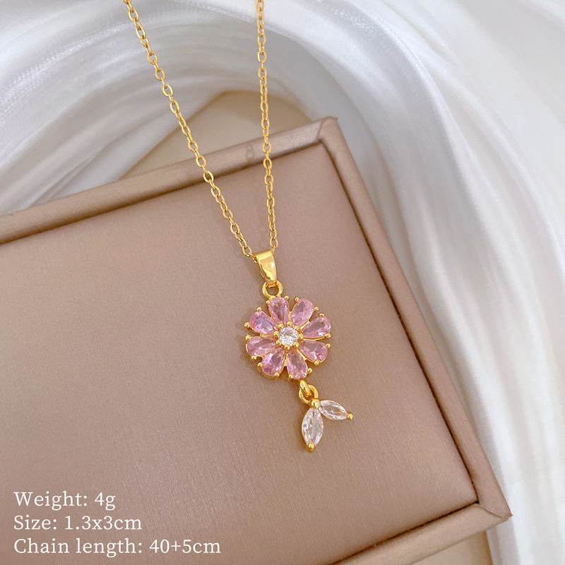 Buy Center Light Luxury Necklace & Earrings Set - Full Diamond Floral Design - Buy Center