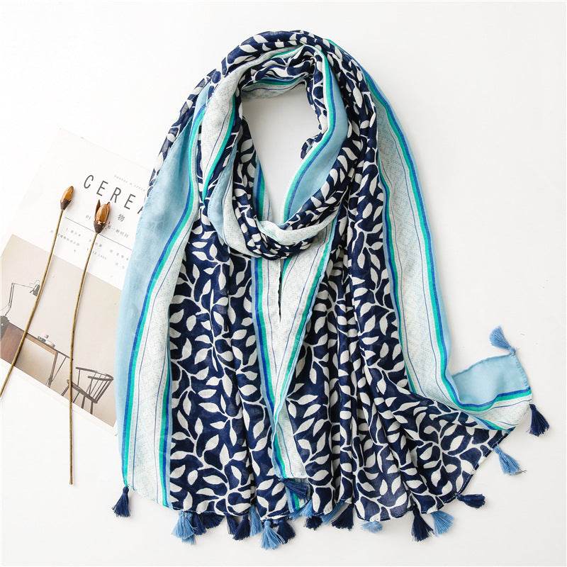 Women's Grape Leaves Tassel Shawl Scarf - Stylish Sun Protection Wrap - Buy Center