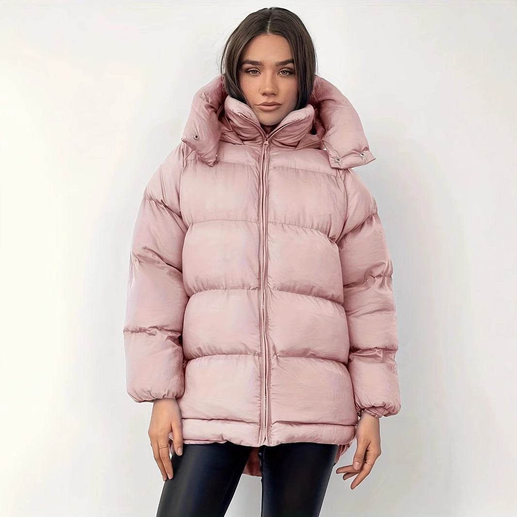 Women's Cotton-Padded Jacket - Warm Mid-Length Coat in Black & Blue - Buy Center