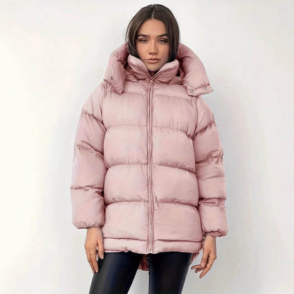 Women's Cotton-Padded Jacket - Warm Mid-Length Coat in Black & Blue - Buy Center