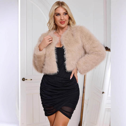 Women's Imitation Fur Coat - Stylish Apricot Short & Long Sleeve Options - Buy Center