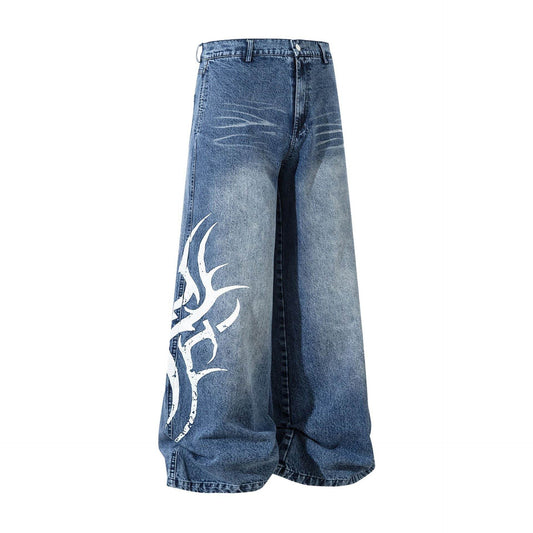 Men's Thorn Printed Washed Jeans - Trendy High Street Style for Comfort - Buy Center