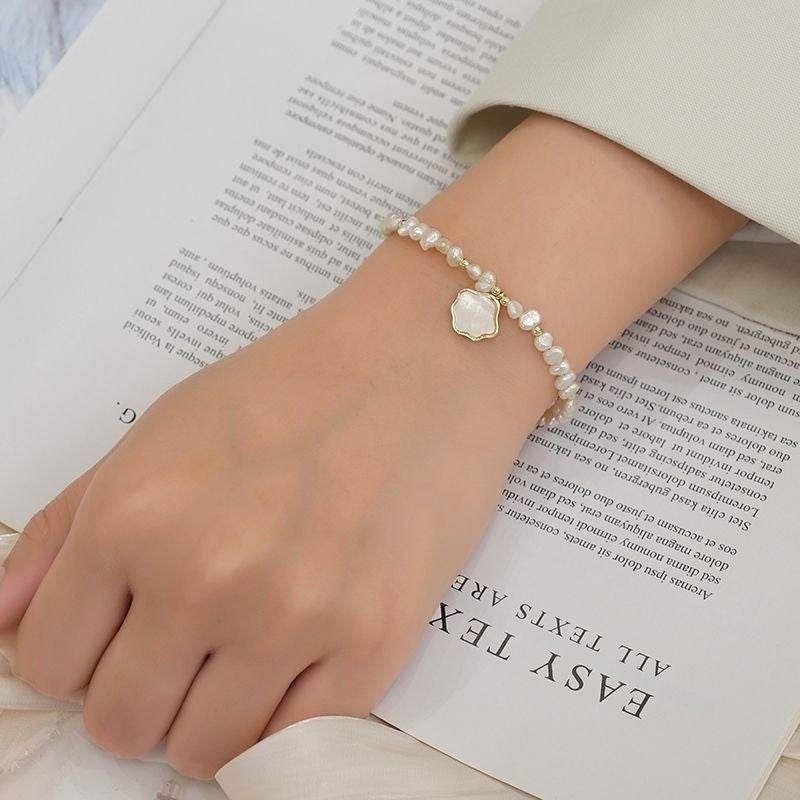 Elegant Women's Freshwater Pearl Necklace & Bracelet Set - Geometric Style - Buy Center