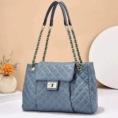 Women's Solid Color Chain Shoulder Bag - Elegant Embroidery & Large Capacity - Buy Center