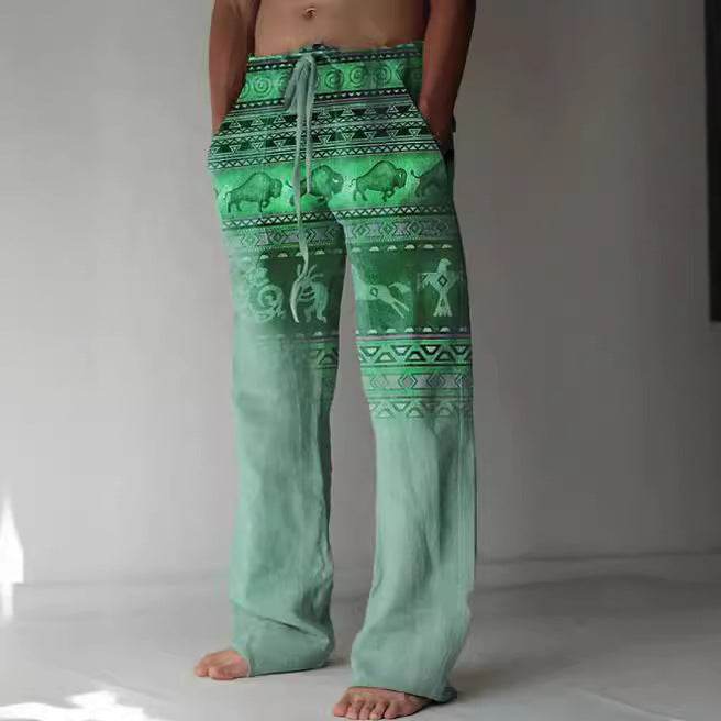 Buycenter Men's Casual Linen Pants - Printed, Loose Fit, Multiple Sizes - Buy Center