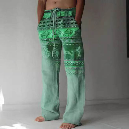 Buycenter Men's Casual Linen Pants - Printed, Loose Fit, Multiple Sizes - Buy Center