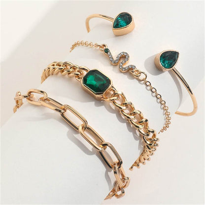 Buycenter Premium Green Diamond Snake Bracelet - Elegant 4-Piece Set - Buy Center