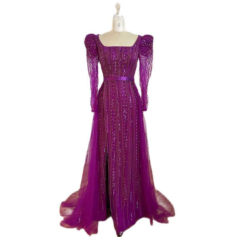 Rose Red Host Performance Evening Dress - Flattering Long Sleeve Elegance - Buy Center