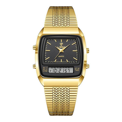 Buycenter Waterproof Mesh Belt Quartz Watch - Double Display, Stylish Gold - Buy Center