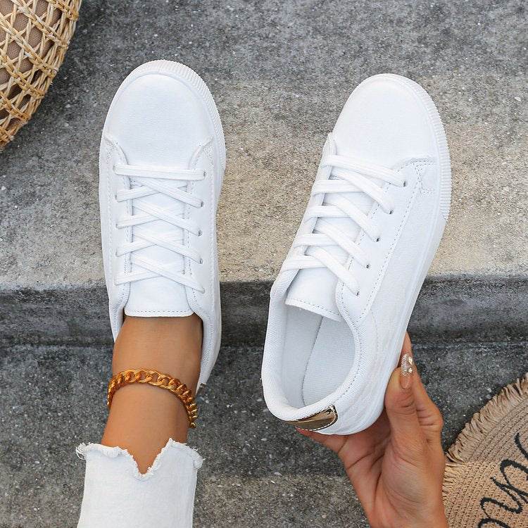 Buycenter Women's Lace-Up Sneakers - Casual White Flats in Plus Sizes - Buy Center