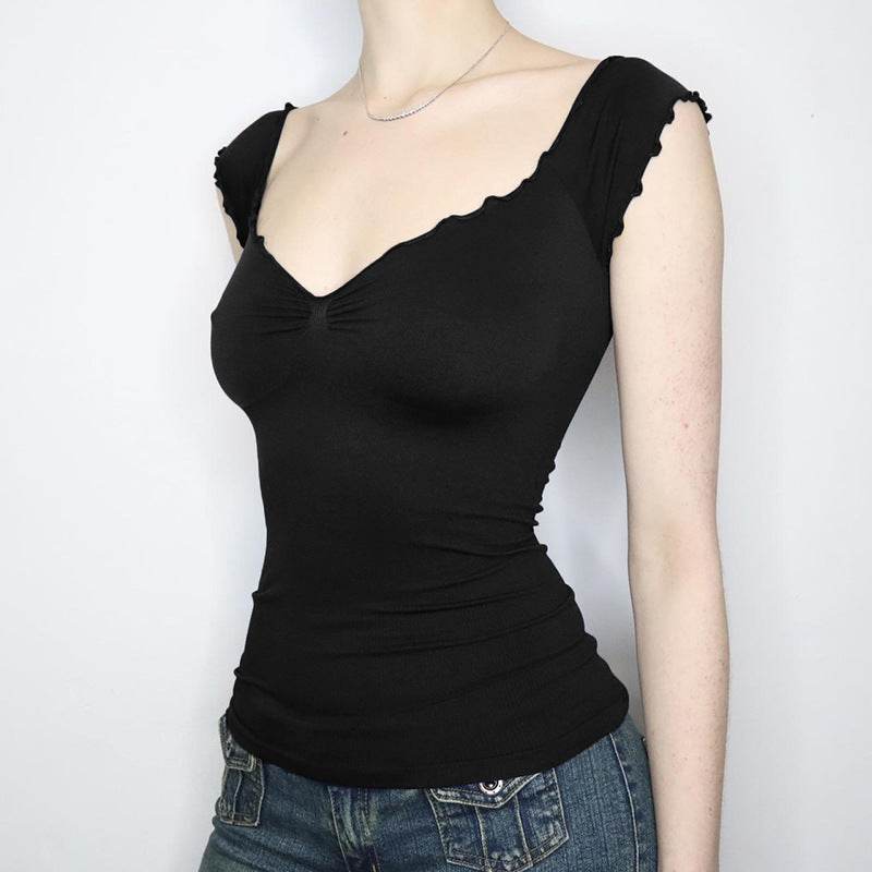Lace Chest Slimming Top - Short Sleeve Black Pullover for Modern Style - Buy Center