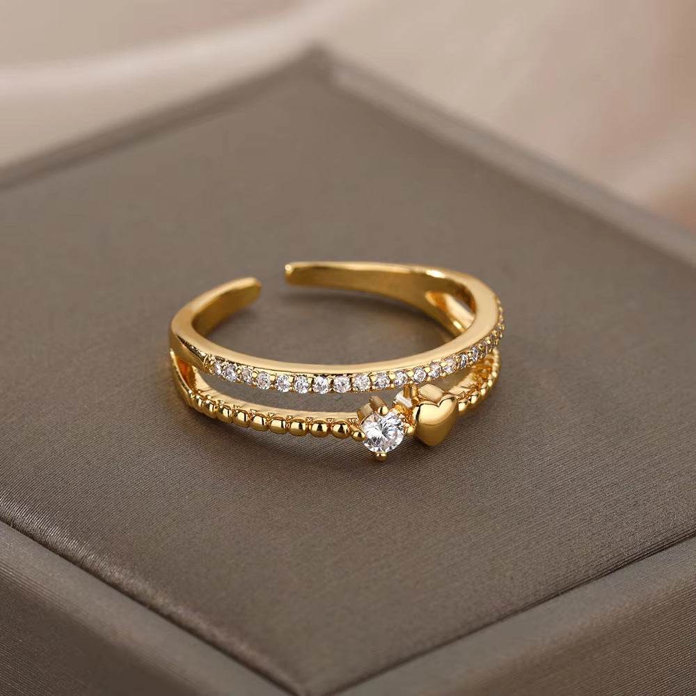 Buy Center Copper Inlaid Zircon Ring - Elegant Open Design for Women - Buy Center