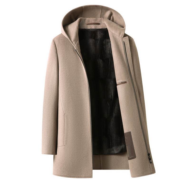 Men's Hooded Reversible Woolen Coat - Stylish Thickened Winter Parka - Buy Center
