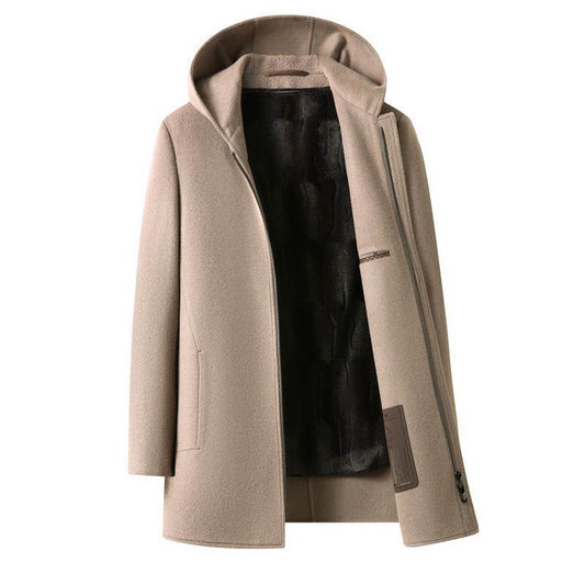 Men's Hooded Reversible Woolen Coat - Stylish Thickened Winter Parka - Buy Center