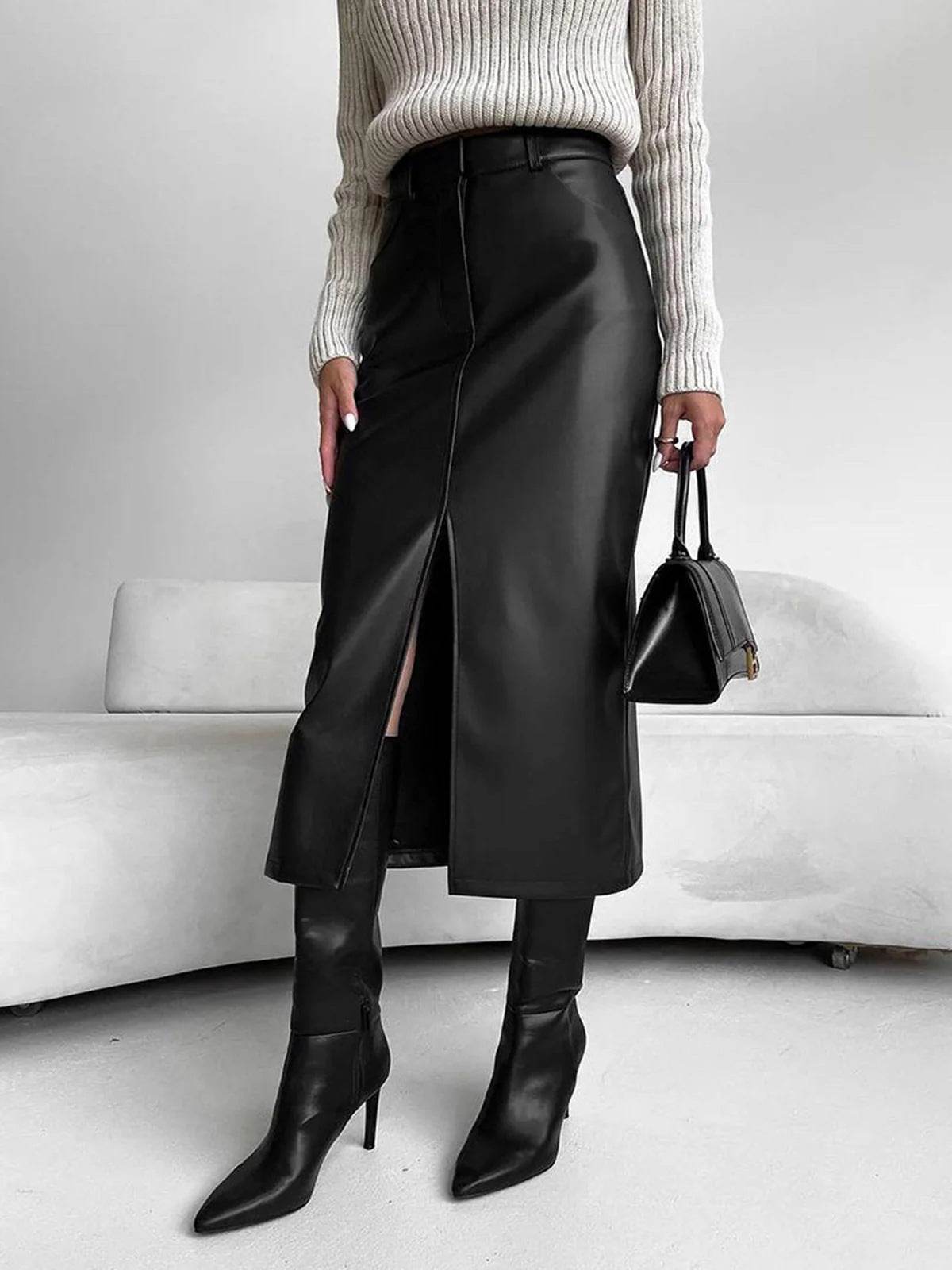 Buycenter Women's Retro Leather Skirt - Autumn Winter Fashion - Buy Center