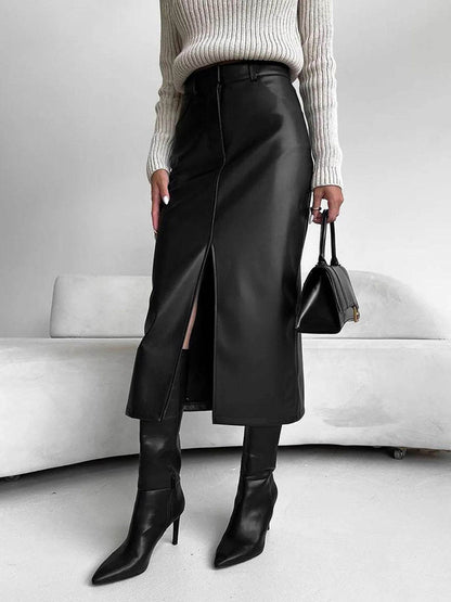 Buycenter Women's Retro Leather Skirt - Autumn Winter Fashion - Buy Center