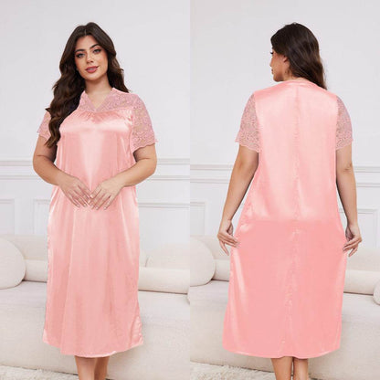 Buycenter Ice Silk Short Sleeve Nightdress - Loose Casual Homewear for Ladies - Buy Center