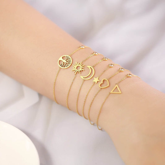 Buy Center Stainless Steel Thin Bracelet - Sun, Moon & Star Design - Buy Center