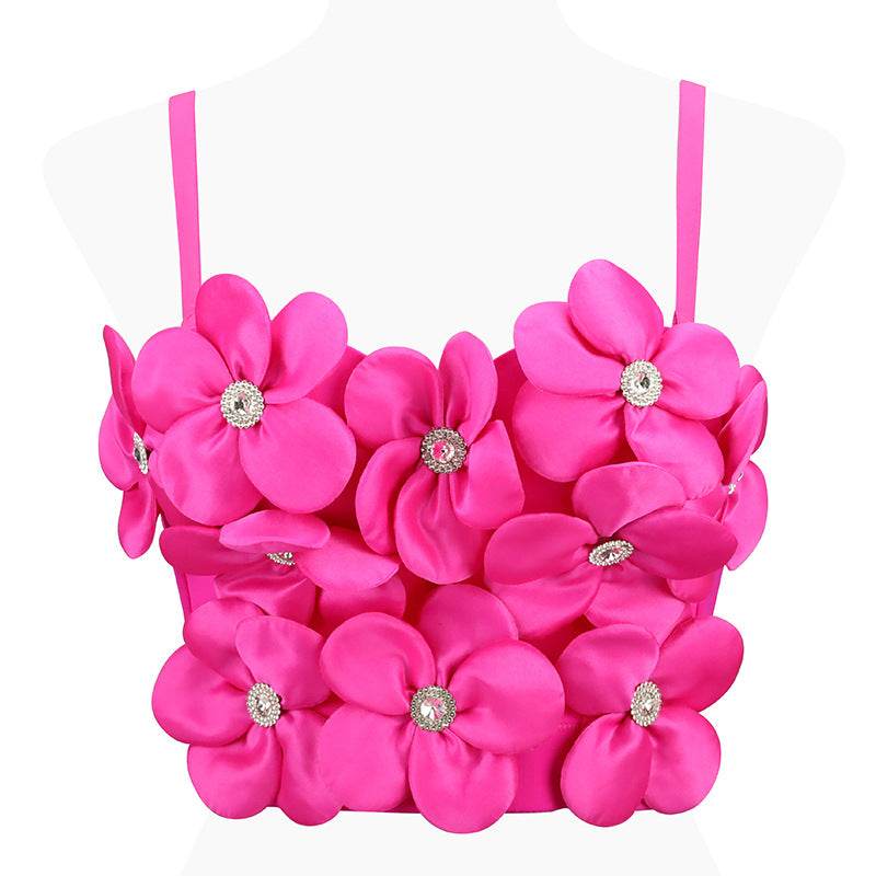 New Dopamine Floral Rhinestone Bandeau Top - Stylish Women's Sling Camis 2025 - Buy Center