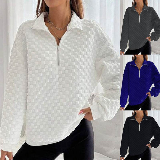 Women's Zippered Knitting Sweater - Trendy Long Sleeve Pullover Style - Buy Center