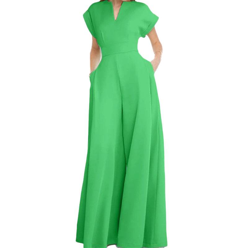 Women's Elegant V-Neck Wide-Leg Jumpsuit - Stylish & Comfortable Fit 2025 - Buy Center