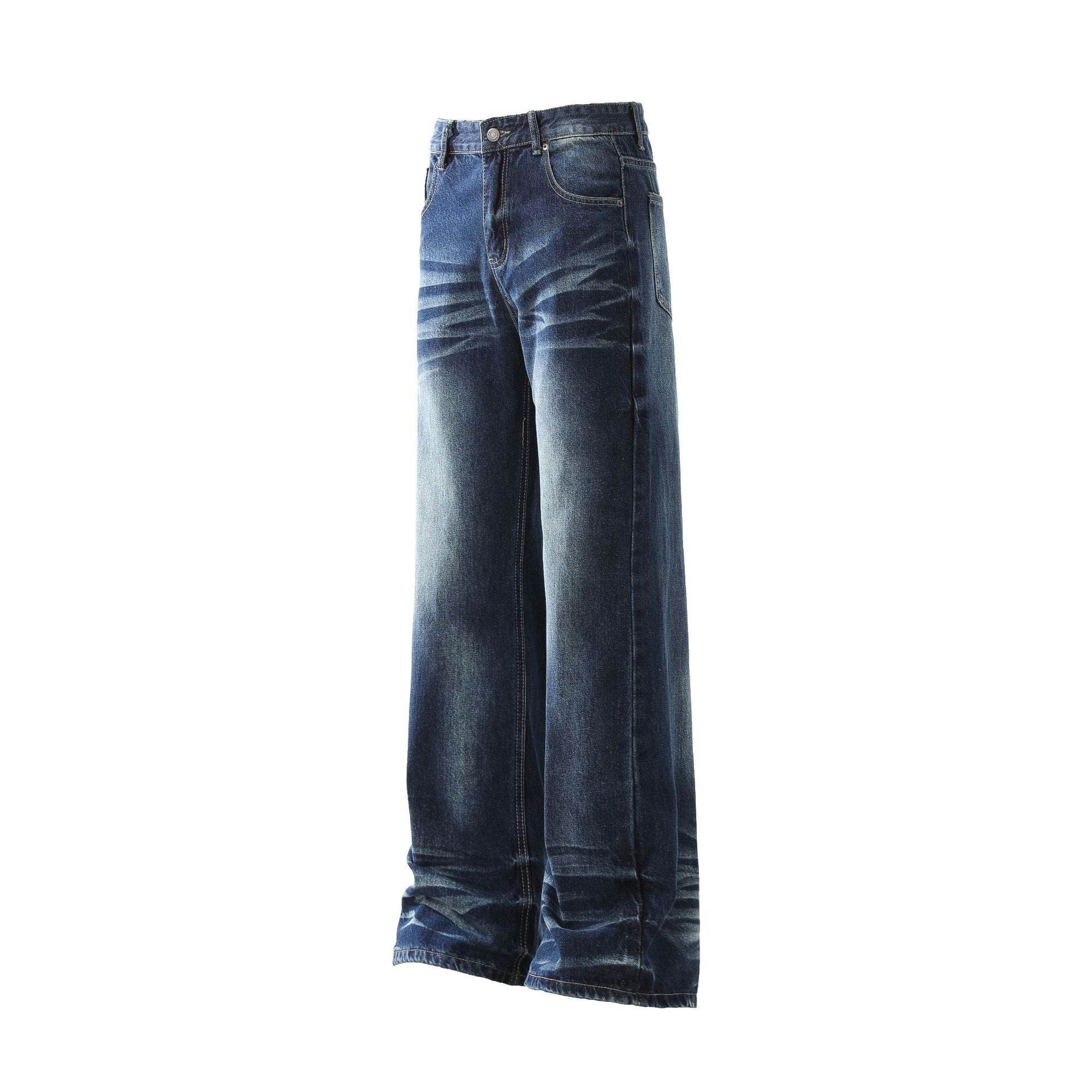 Stylish Men's Retro Washed White Straight Jeans - Mid-Waist Comfort Fit - Buy Center