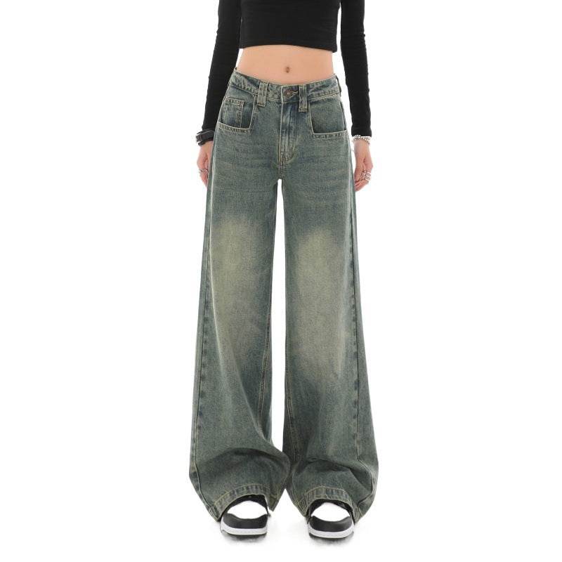 High Waist Loose Mop Pants - Stylish Wide Leg Women’s Jeans in Blue - Buy Center
