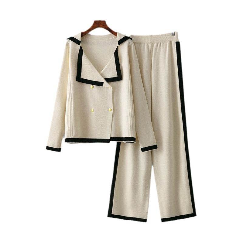 BuyCenter Embossed Fashion Suit - Trendy Round Neck Sweater & Loose Pants - Buy Center