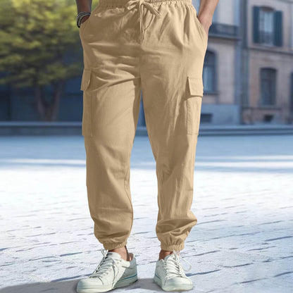 Buycenter Men's Casual Multi-Pocket Ankle Pants - Cotton & Linen Blend - Buy Center